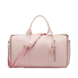 Generic Compatible For 55L Large Capacity Waterproof Leather Travel Garment Bag with Shoe Pouch, 2-in-1 Carry-On Suit Duffle(VT-08B Pink)