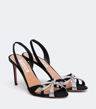 Aquazzura Ribbon Kiss embellished leather slingback sandals