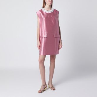 Prada Short wool and silk dress in pink with rhinestones