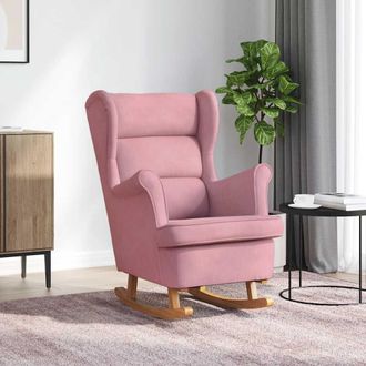 vidaXL Vidaxl - Silla Mecedora Con Patas De Madera De Caucho Terciopelo Rosa