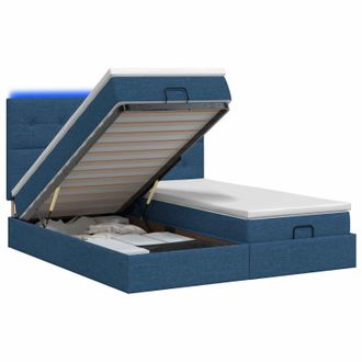 vidaXL Letto Ottomano Con Materasso E Led Blu 180 X 200 Cm Tessuto Vidaxl