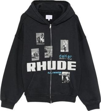 Rhude Zip-Through Sweatshirt - Heren - Vesten met rits - Zwart - 2XL - Katoen - Hoodies & sweatvesten