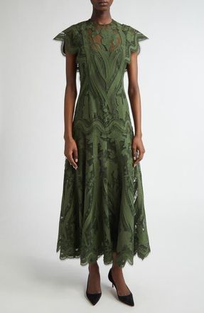 Lela Rose Floral Lace A-Line Dress in Forest at Nordstrom, Size 10