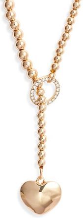 Open Edit Heart Pendant Lariat Necklace in Clear- Gold at Nordstrom