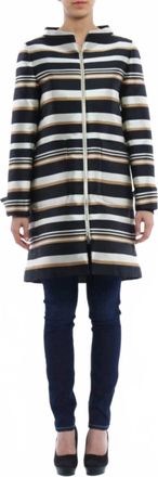 Herno Striped Stand Collar Jacket In Nero/cammello