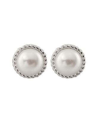 Splendid Pearls Rhodium Plated Silver 8-8.5Mm Pearl Drop Earrings