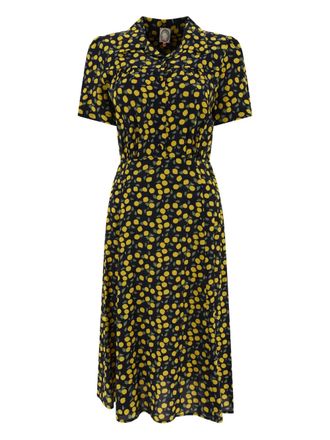 Ines De La Fressange Angele lemon-pattern midi shirt dress - women - EcoVero Viscose (LENZING)/Viscose - 42 - Blue