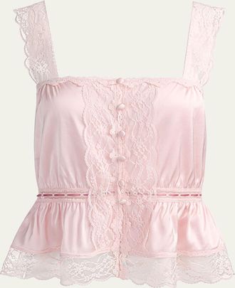 Alice & Olivia Annabeth Embroidered Satin Tank Top