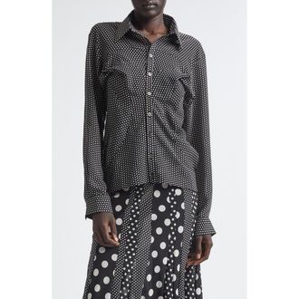 Junya Watanabe Polka Dot Georgette Button-Up Shirt in Black/White at Nordstrom, Size X-Small