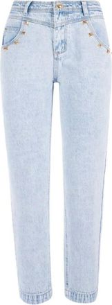 Yes-Zee Hoge taille lichte wassing studs jeans - Dames - Slim Fit Jeans - Blauw - W32 - Jeans