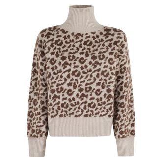 Federica Tosi Truien & Vesten, Dames, Beige, S, Gestippelde Hoge Kraag Sweater