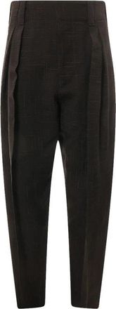 Bottega Veneta Criss Cross Pleats Pants - Heren - Nette broeken - Bruin - L - Polyester - Broeken