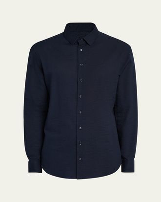 Giorgio Armani Mens Solid Seersucker Sport Shirt