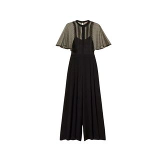 Twinset Jumpsuits, female, Black, S, Crêpe and plumetis tulle jumpsuit