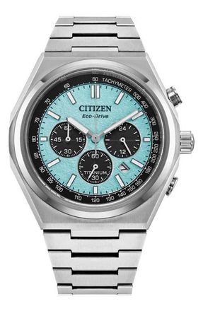 Citizen Zenshin Chronograph Super Titanium Bracelet Watch, 42.5mm in Silver-Tone Blue at Nordstrom