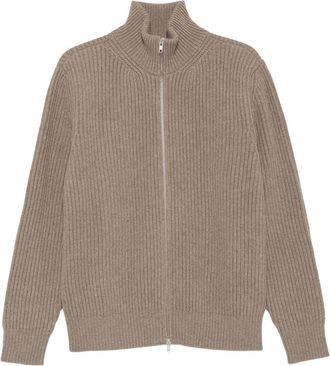 Maison Margiela Ribbed-Knit High Collar Zip-Through Knit