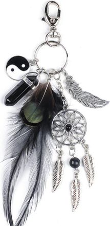 Generic Black Artificial Feather Stone Tassels Key Chain Dream Catcher Keyring Purse Bag Pendant Accessories Creative And Exquisite WorkmanshipPractical and D