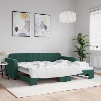 vidaXL Sof&aacute; Cama Nido Terciopelo Verde Oscuro 90x200 Cm Vidaxl