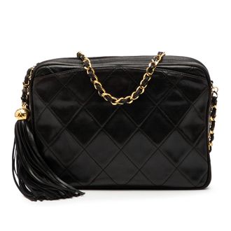 Chanel Pre-owned Womens Cc Quilted Lambskin Tassel Camera Bag - Black Leather - One Size