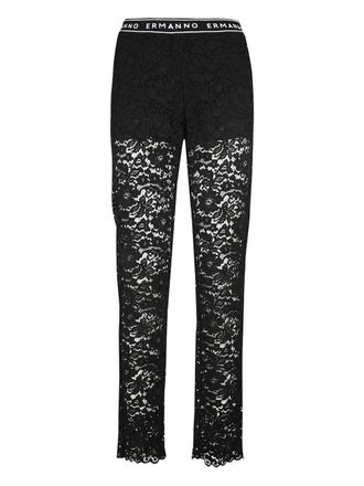 Ermanno Scervino elasticated-waistband lace trousers - Black
