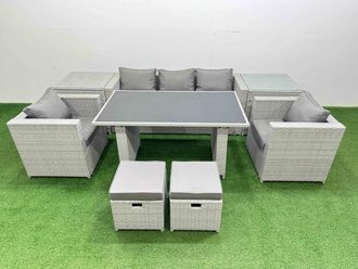 Fimous Patio Garden Furniture Sets with Dining Table 2 Side Table Small Stool in Light Grey