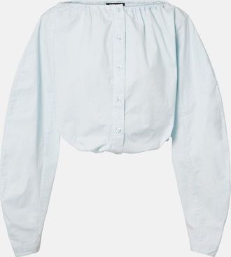 Rotate Gathered cotton-blend blouse