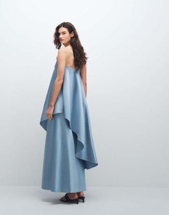 4th & Reckless Vestito lungo a fascia drappeggiato asimmetrico in raso azzurro a strati-Blu