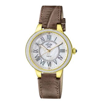 Gevril Group GV2 Astor II 9142-L8 WoMens Swiss Quartz MOP Dial Brown Leather Diamond Watch - One Size