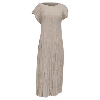Toteme Crinkled Cap-Sleeve Midi Dress in Beige Silk