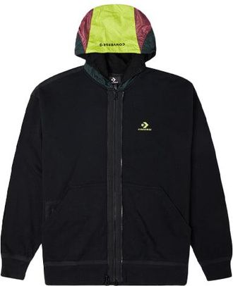 Converse Contrast Color Stitching Zipper Hooded Jacket Couple Style Black 10022614-A03