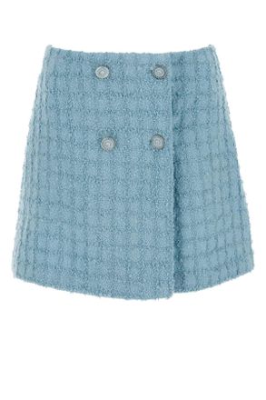 Versace Womens Light-blue Boucle Mini Skirt - Light Grey Wool - Size EU 38 (Womens)