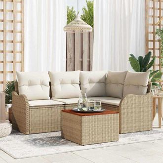 vidaXL Conjunto De Sof&aacute; De Jard&iacute;n 5 Pcs Beige Y Blanco