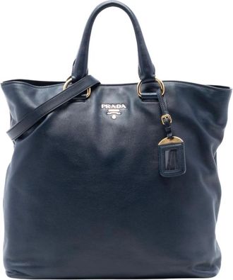 Prada Pre-owned Tote Bags, female, Blue, Size: ONE SIZE Pre-owned Leather Tote Bag