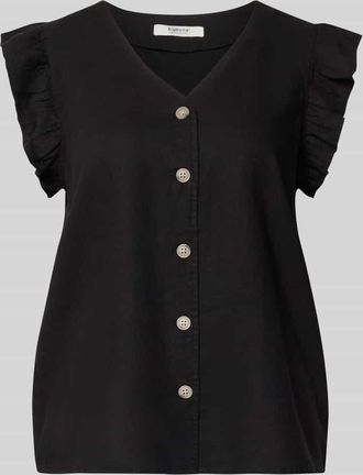 b.young B.Young Regular Fit Bluse aus Leinen-Viskose-Mix mit R&uuml;schen in Black, Gr&ouml;&szlig;e 34