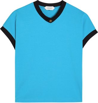 Versace Vintage Cropped Stretch-cotton T-shirt - Blue - 48 (UK16 / XL)