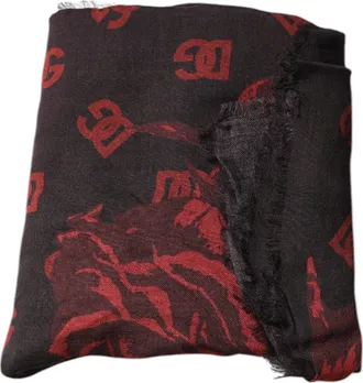 Dolce & Gabbana Black Red Floral Modal Wrap Shawl Womens Scarf