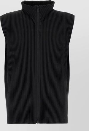 Homme Pliss&eacute; Issey Miyake polyester vest high collar ribbed texture