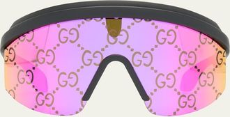 Gucci Mens Monogram-Lens Acetate Mask Sunglasses