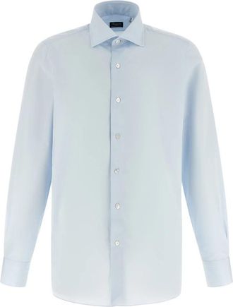 Finamore Napoli Shirt - Heren - Zakelijke Overhemden - Blauw - M - Katoen - Overhemden