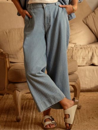 Fat Face FatFace Hove Blue Denim Wide Leg Crop Jeans