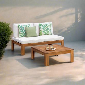 Teamson Home Acacia Modular Outdoor Sofa Set with Convertible Chaise Lounge, Natural Finish