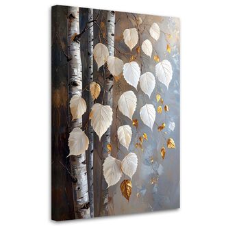 Feeby Cuadro En Lienzo Hojas De Abedul Blanco Gris&aacute;ceo 70x100