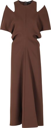 Federica Tosi Dark Brown Cut-Off Sleeves Crew Neck Polyester Midi Dress