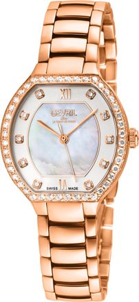 Gevril Group Womens Lugano Swiss Diamond Watch, White MOP Dial, 316L Stainless Steel Bracelet - Rose Gold - One Size