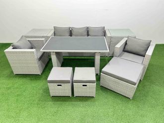 Fimous Garden Furniture Sets with Black Glass Top Dining Table Armchair in Light Grey