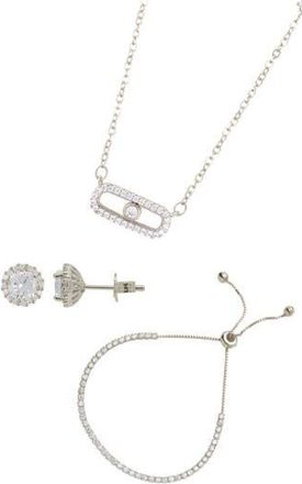 Adornia Cubic Zirconia Stud Earrings, Necklace & Bracelet Set in Silver at Nordstrom Rack