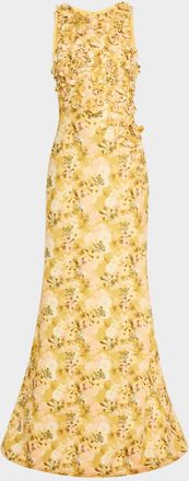 Badgley Mischka Floral-Print Scuba Trumpet Gown