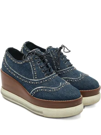 Miu Miu denim studded derby shoes - women - Rubber/Leather/Cotton - 38.5 - Blue