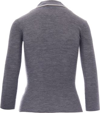 Elisabetta Franchi Womens Polo Top Grey Melange-Ivory Wool Tops Melange/ivory