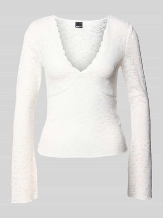 Gina Tricot Longsleeve aus Spitze mit V-Ausschnitt in Offwhite, Größe XL